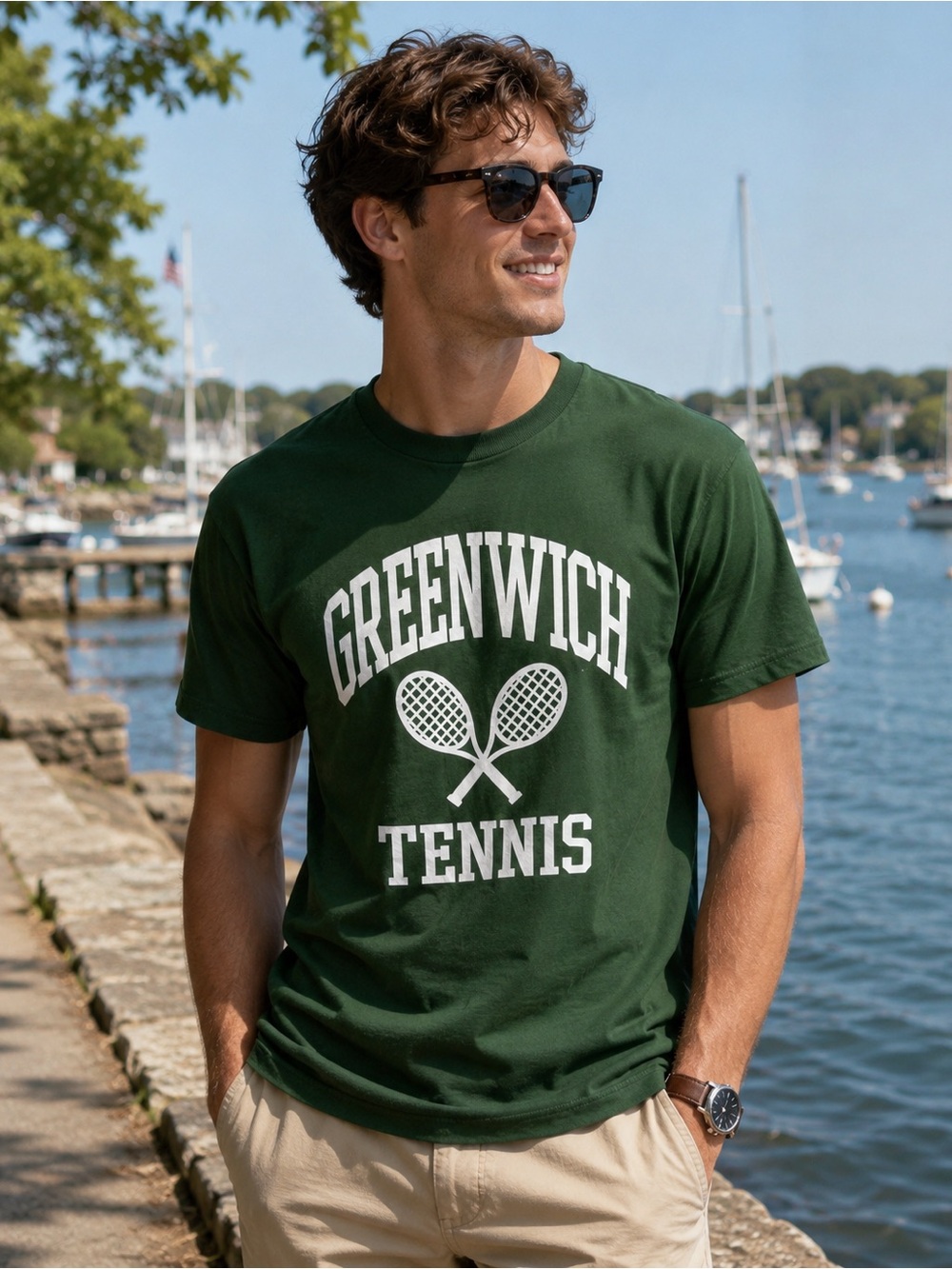 Greenwich Tennis Men's Crewneck T-Shirt - Forest Green